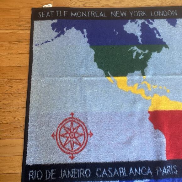 Vtg 1988 Vuteks Vukovar Crown Crafts Blanket Throw World Map City Names Compass - Picture 4 of 7